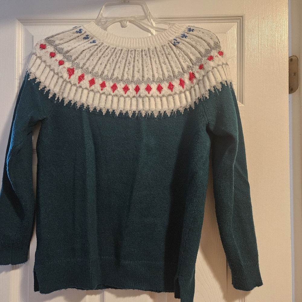 Style & Co. Teal Sweater with White and Red Details